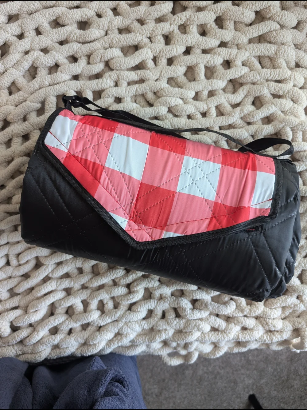 Red Gingham Picnic Blanket Quilted Waterproof XL New